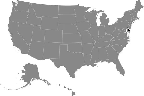 Svart Plats Karta Över Usa Federala Delstaten Delaware Inuti Grå — Stock vektor