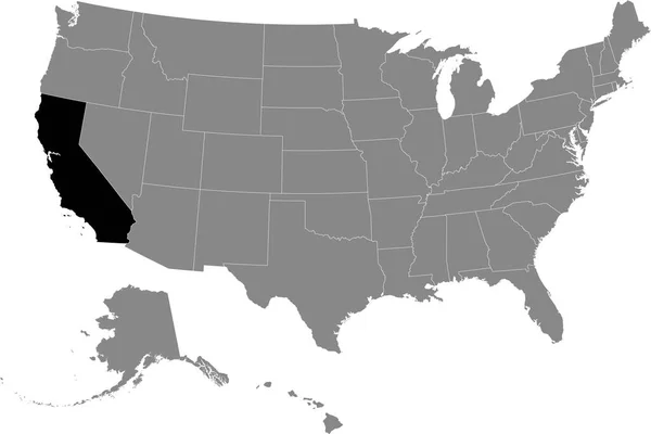 アメリカ合衆国の灰色の地図の中のカリフォルニア州の黒い場所 — ストックベクタ