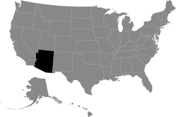 Чёрная Карта Штата Аризона Внутри Серой Карты Соединенных Штатов Америки — стоковый вектор