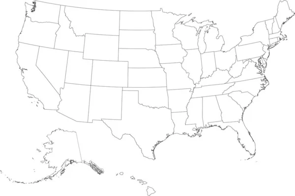 連邦国家の境界線が黒いアメリカの白いベクトル連邦地図 — ストックベクタ