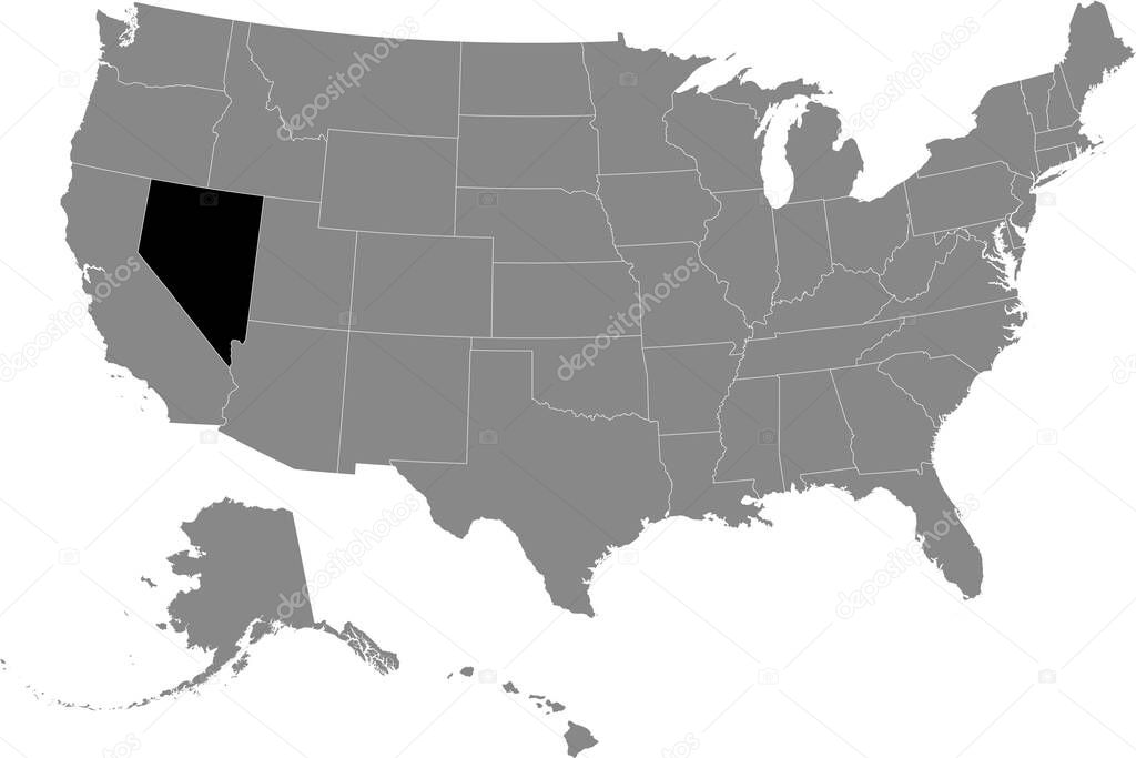 Black location map of US federal state of Nevada inside gray map of the United States of America