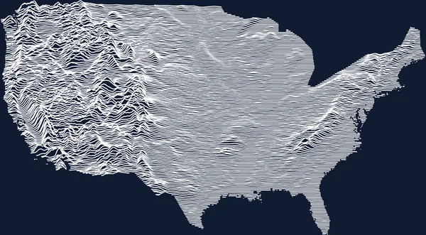 美利坚合众国深蓝色背景上带有白色等高线的地形图 大陆部分地形图 — 图库矢量图片