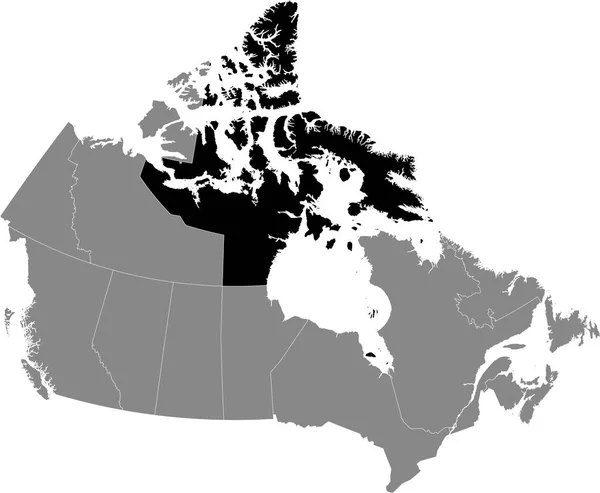 Czarna Mapa Lokalizacji Terytoriów Nunavut Wewnątrz Szarej Mapy Kanada — Wektor stockowy