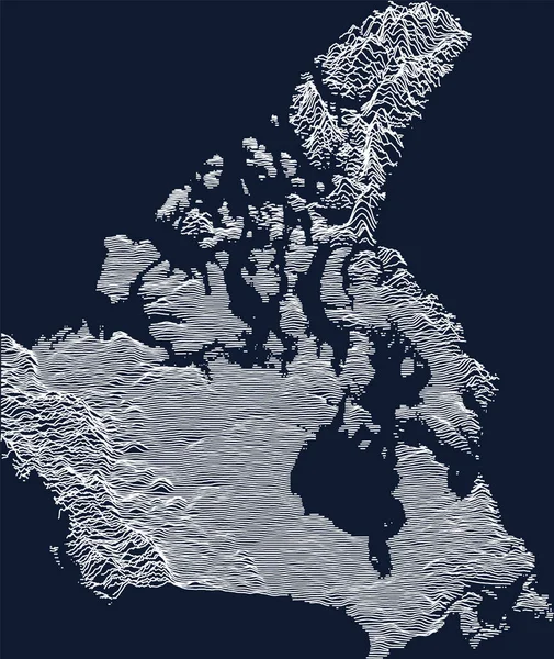 濃い青の背景に白い輪郭線を持つカナダの地形図 — ストックベクタ