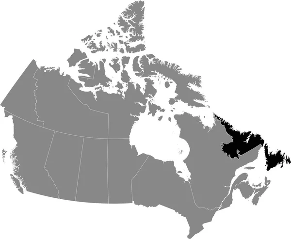 Kanada Nın Gri Haritasında Newfoundland Labrador Eyaletlerinin Siyah Konum Haritası — Stok Vektör