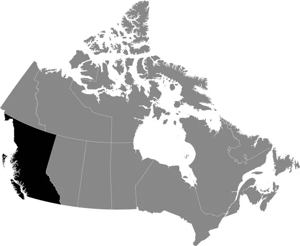 加拿大灰色地图内不列颠哥伦比亚省黑色位置图 — 图库矢量图片