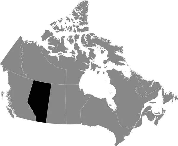 Kanada 'nın gri haritasında Alberta eyaletinin siyah konum haritası
