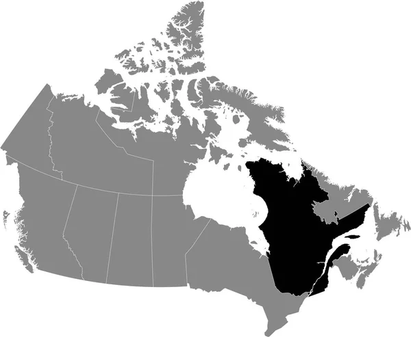 Mapa Negro Provincia Quebec Dentro Del Mapa Gris Canadá — Vector de stock