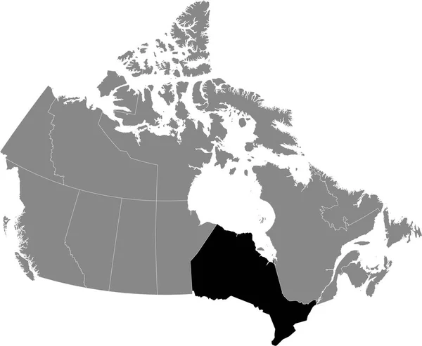 Černá Mapa Lokality Provincie Ontario Uvnitř Šedé Mapy Kanady — Stockový vektor