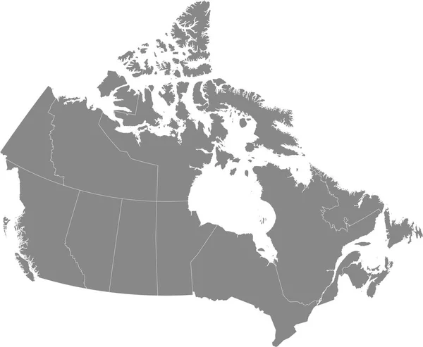 Mapa Vectorial Gris Canadá Con Bordes Blancos Sus Provincias Territorios — Archivo Imágenes Vectoriales