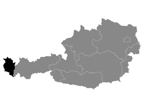 Zwarte Plattegrond Van Vorarlberg Oostenrijkse Deelstaat Vorarlberg Met Grijze Kaart — Stockvector