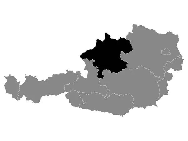 Black Mapa Ubicación Austria Estado Alta Austria Grey Mapa Austria — Vector de stock