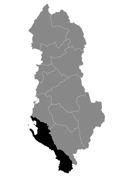 Černá Mapa Umístění Albánského Hrabství Vlore Šedé Mapě Albánie — Stockový vektor