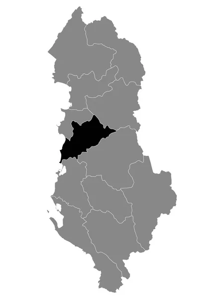 阿尔巴尼亚地拉那县在阿尔巴尼亚灰色地图中的黑人位置图 — 图库矢量图片