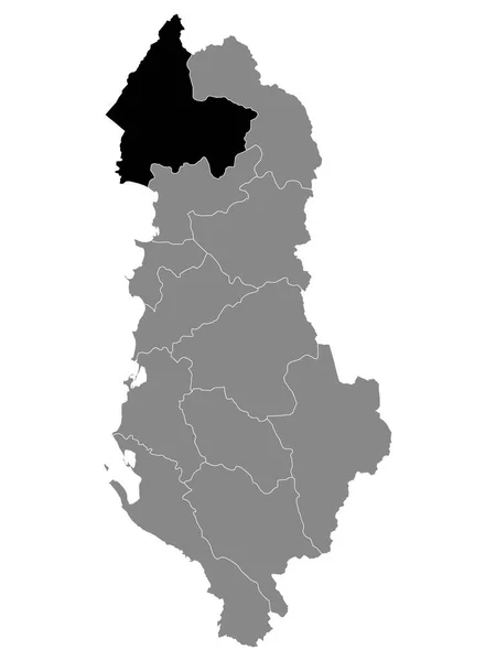 Zwarte Plattegrond Van Albanees Graafschap Shkoder Grijze Kaart Van Albanië — Stockvector