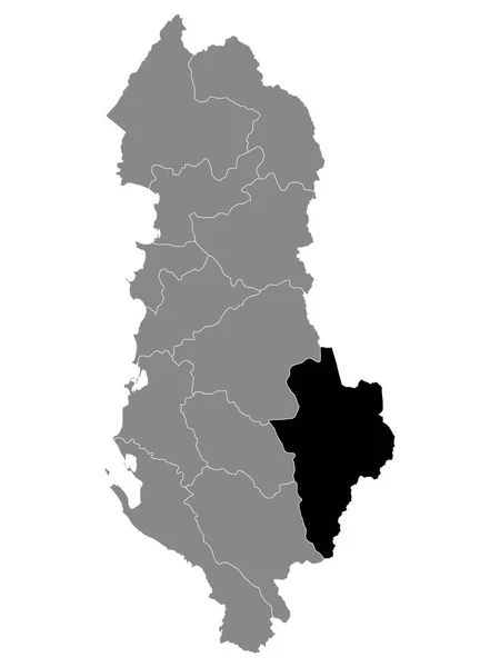 Black Mapa Ubicación Albanian County Korce Grey Mapa Albania — Vector de stock