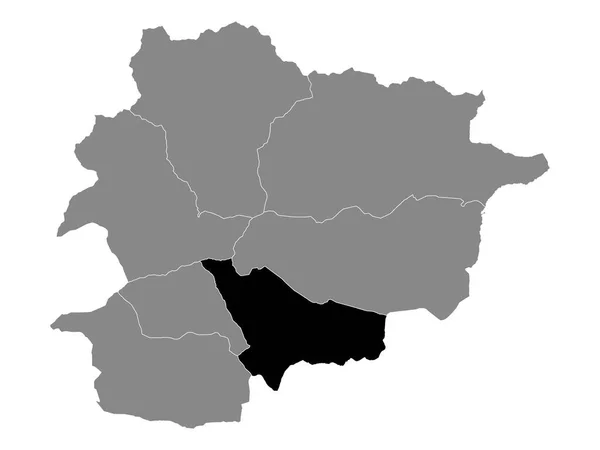 Czarna Mapa Lokalizacji Andory Parafia Escaldes Engordany Szarej Mapa Andory — Wektor stockowy