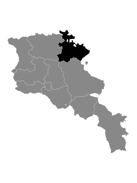 Svart Plats Karta Över Armeniska Provinsen Tavush Inom Grå Karta — Stock vektor