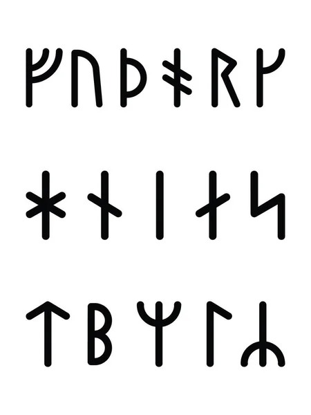 Black Simple Younger Kolekcja Długich Liter Futhark Runes — Wektor stockowy