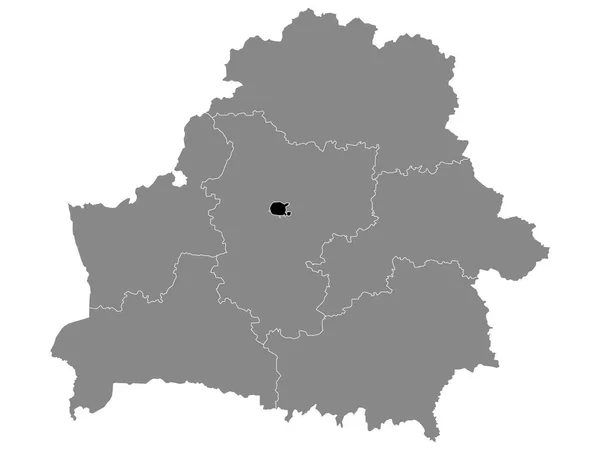 Svart Plats Karta Över Vitryssland Region Minsk Stad Inom Grå — Stock vektor