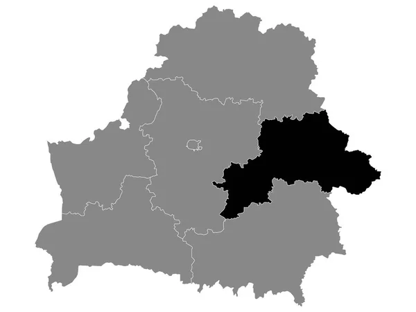 ベラルーシのグレーマップ内のモギレフ州 モギリョフ州 のベラルーシ地域の黒い場所 — ストックベクタ
