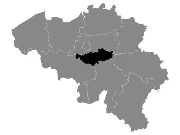 ベルギーのグレーマップ内のワロン ブラバント州の黒い場所 — ストックベクタ