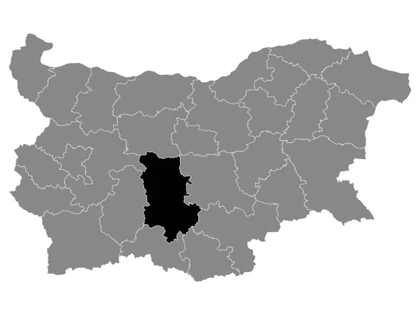 保加利亚普罗夫迪夫省灰色地图中的黑色位置图 — 图库矢量图片