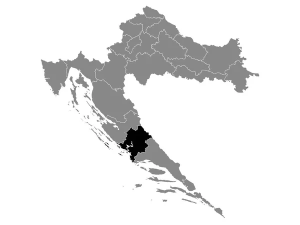 Hırvatistan Sibenik Knin Lçesinin Siyah Konum Haritası Hırvatistan Gri Haritası — Stok Vektör
