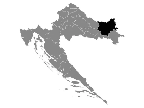 Hırvatistan Osijek Baranja Lçesinin Siyah Konum Haritası Hırvatistan Gri Haritası — Stok Vektör