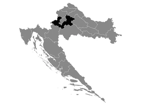 Black Mapa Ubicación Condado Zagreb Grey Mapa Croacia — Vector de stock