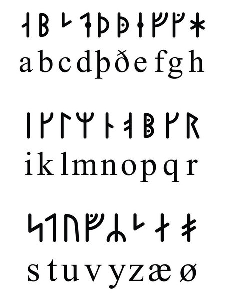 Черные простые средневековые руны, буквы алфавита