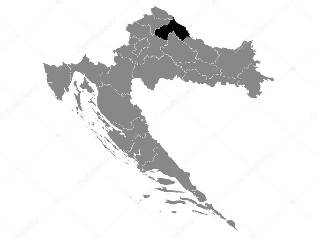 Black Location Map of Croatian County of Koprivnica-Krizevci within Grey Map of Croatia