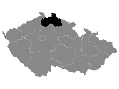 Çek Cumhuriyeti 'nin Gri Haritası dahilinde Çek Liberec Bölgesi Siyah Konum Haritası