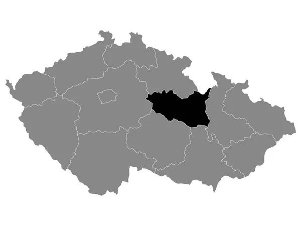 Schwarze Landkarte Der Tschechischen Region Pardubice Innerhalb Der Grauen Landkarte — Stockvektor