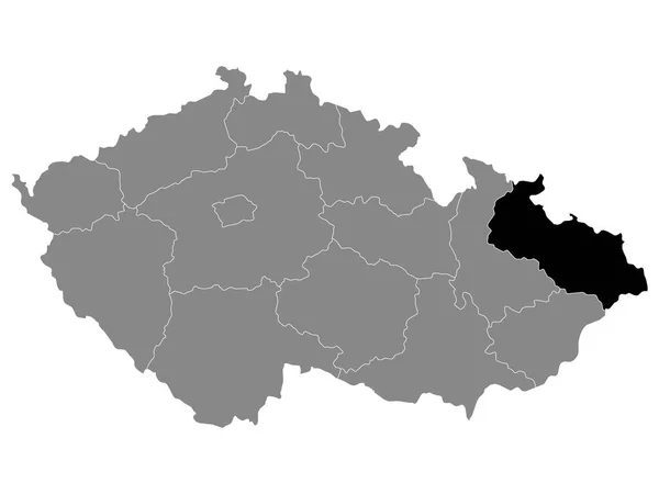 Černá Mapa Lokality Českoslezského Kraje Rámci Šedé Mapy České Republiky — Stockový vektor