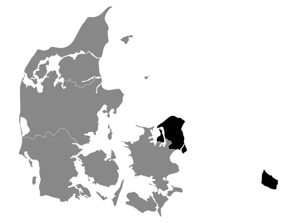 Mapa Localização Dinamarquês Capital City Region Dentro Grey Mapa Dinamarca — Vetor de Stock