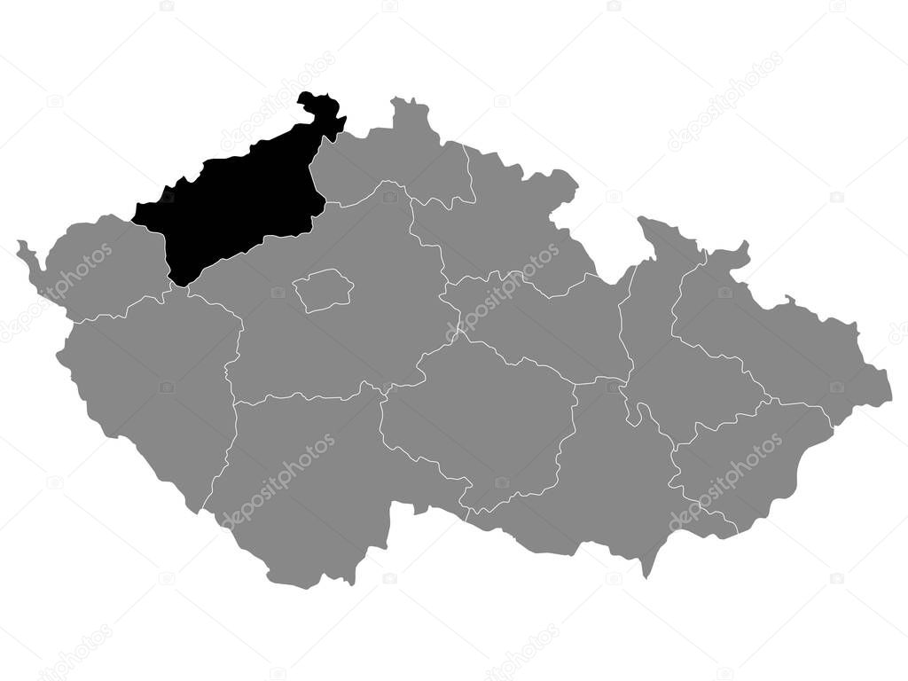 Black Location Map of Czech Region of Usti nad Labem within Grey Map of Czech Republic