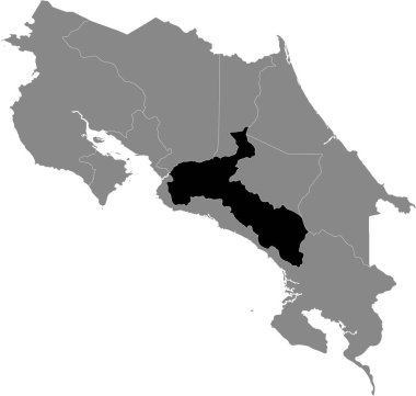 Kosta Rika 'nın gri haritasında San Jos bölgesinin siyah konumu