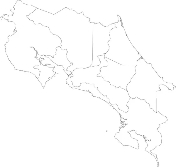 White Vector Map Costa Rica Black Borders Provinces — Stock Vector