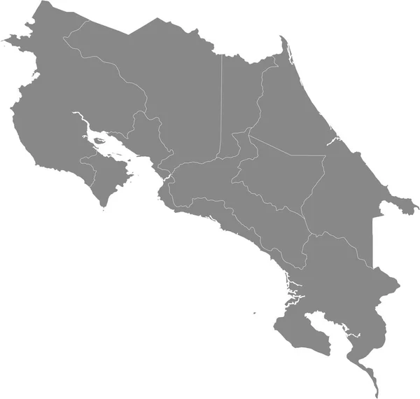Γκρι Διανυσματικός Χάρτης Της Κόστα Ρίκα Λευκά Σύνορα Των Επαρχιών — Διανυσματικό Αρχείο
