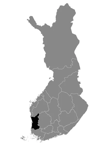 Черная Карта Местности Финского Региона Сатакунта Пределах Серой Карты Финляндии — стоковый вектор