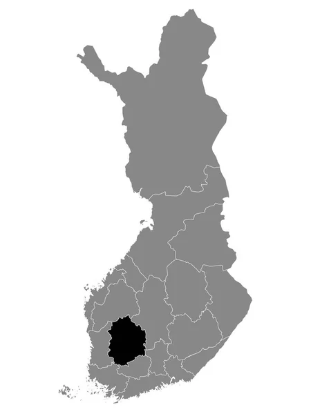 Czarna Mapa Lokalizacji Regionu Finish Pirkanmaa Obrębie Szarej Mapy Finlandii — Wektor stockowy