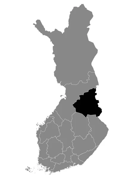 Zwarte Locatie Kaart Van Finish Kainuu Regio Binnen Grijze Kaart — Stockvector