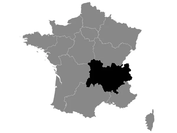 Black Mapa Ubicación Región Francesa Auvernia Ródano Alpes Grey Mapa — Archivo Imágenes Vectoriales