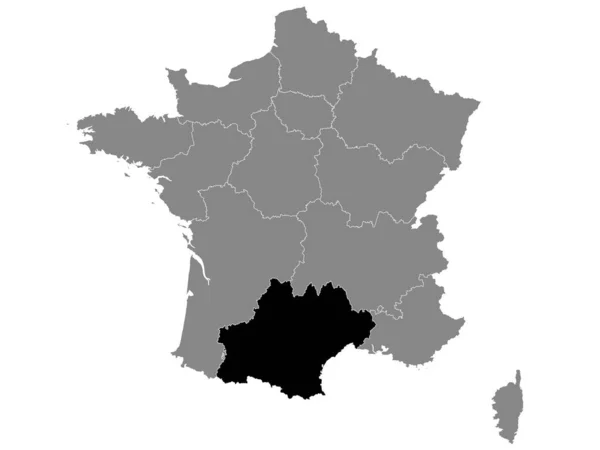 Mapa Localização French Occitania Region Dentro Grey Mapa France — Vetor de Stock