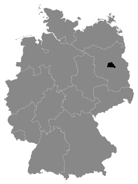 Schwarze Lagekarte Der Deutschen Stadt Berlin Innerhalb Der Grauen Deutschlandkarte — Stockvektor