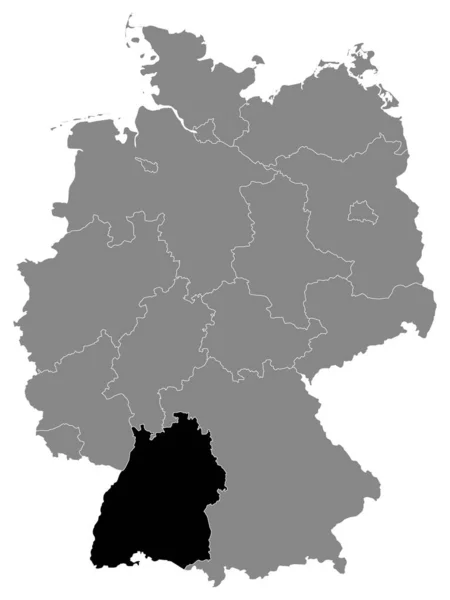 Black Mapa Ubicación Del Estado Federal Alemán Baden Wurttemberg Grey — Archivo Imágenes Vectoriales