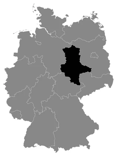 ドイツのグレーマップ内のザクセン アンハルト州の黒い場所 — ストックベクタ