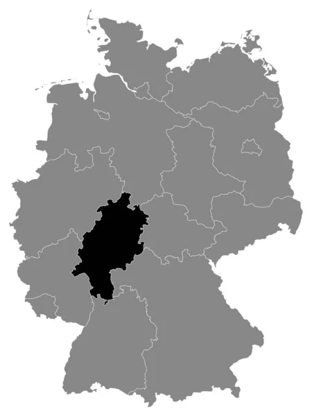 Schwarze Lagekarte Des Deutschen Bundeslandes Hessen Innerhalb Der Grauen Landkarte — Stockvektor