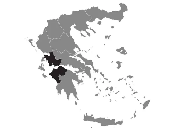 Schwarze Landkarte Der Griechischen Region Westgriechenland Innerhalb Der Grauen Landkarte — Stockvektor